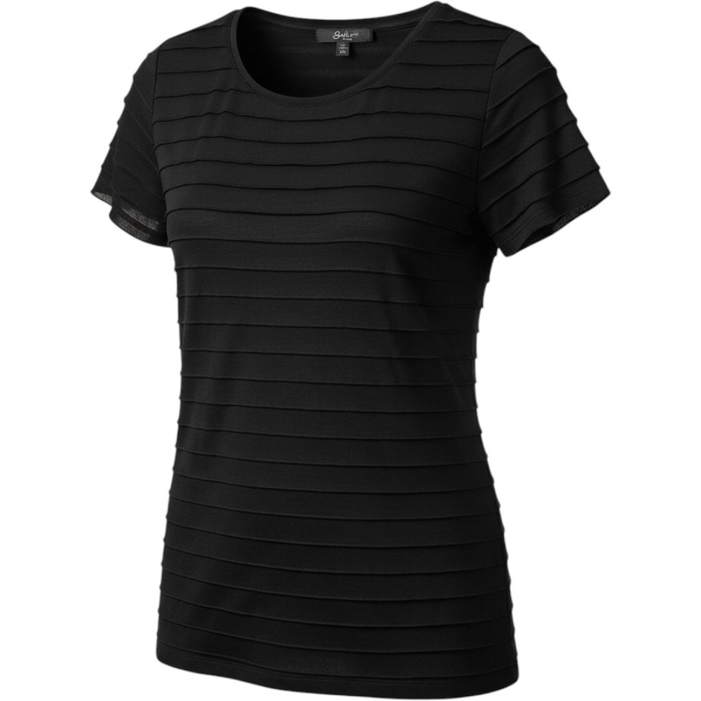 Slinky Brand Top Women XL Black Tiered Ruffle Short Sleeve Minimalist Chic